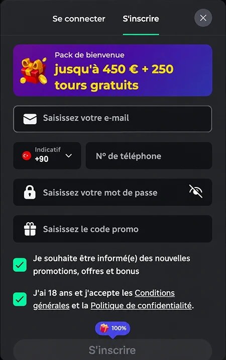 Parcours d’inscription Bet On Red